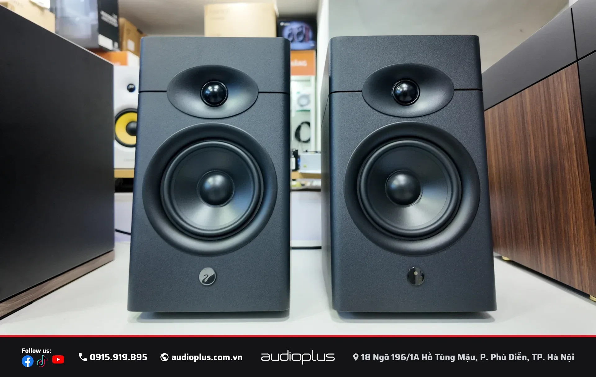 Loa bookshelf SWAN M200 NEO hai đường tiếng với củ bass 5.25 inch, mặt trước đã bỏ cụm núm vặn.