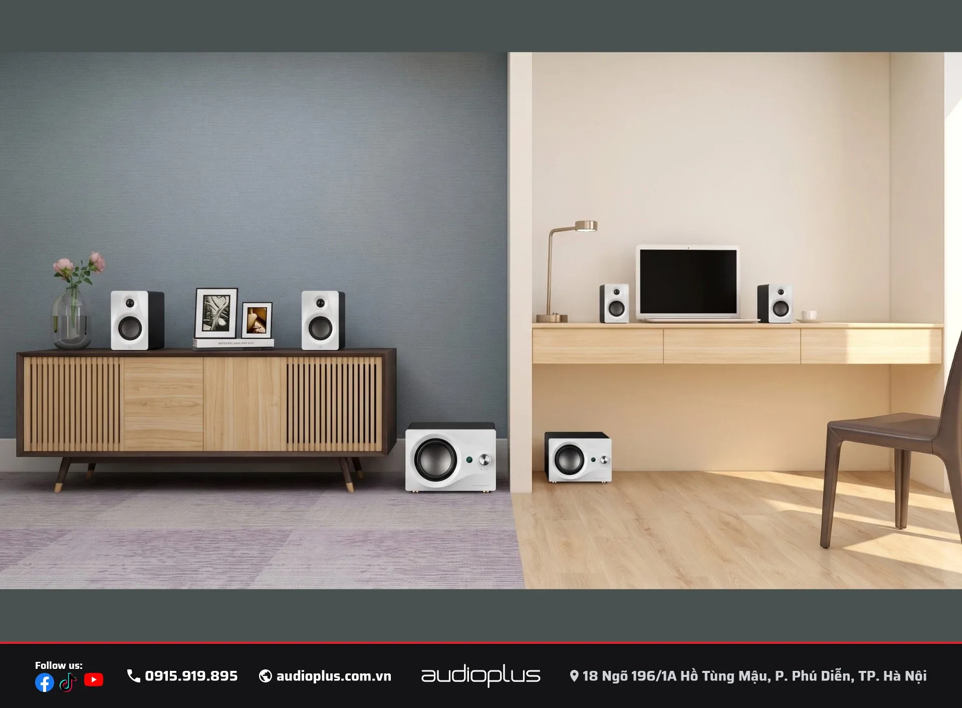 Bộ loa SWAN M10 Plus trong phòng khách nhỏ, dùng cho nhóm bạn nghe nhạc