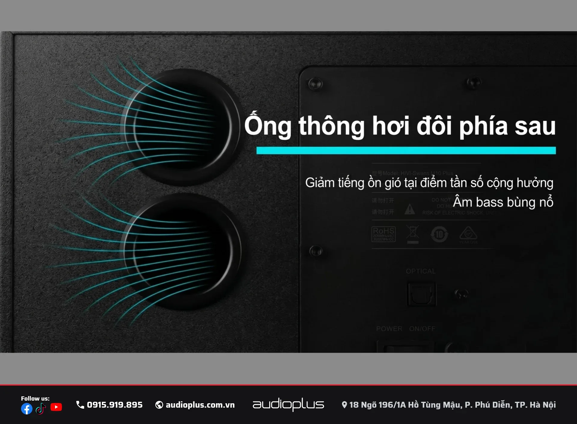 Ống thông hơi đôi phía sau subwoofer SWAN M10 Plus