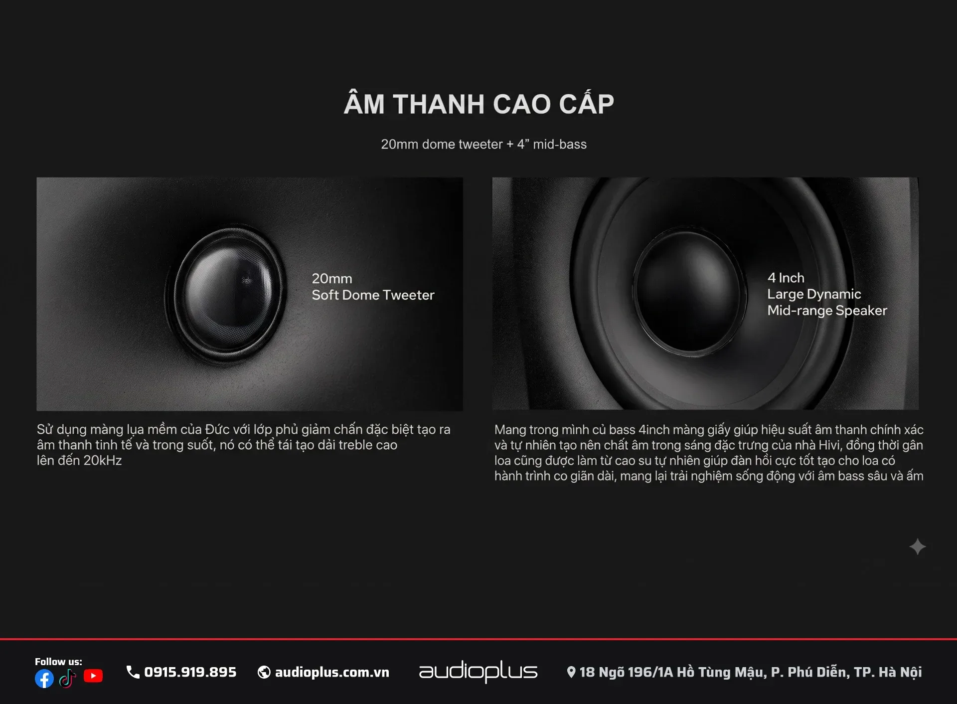Driver SWAN D1100: tweeter dome lụa 20mm và woofer 4 inch