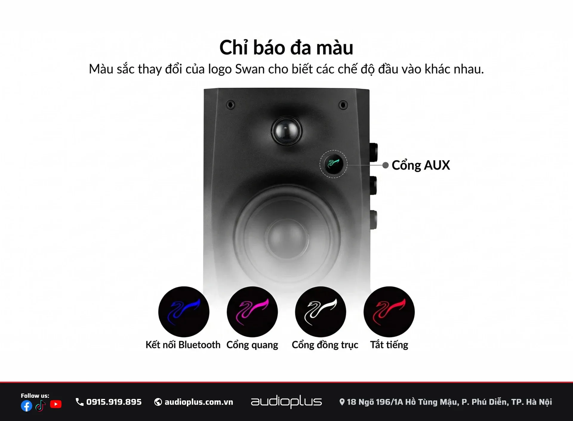 Đèn logo Swan đổi màu theo nguồn phát trên SWAN D1100