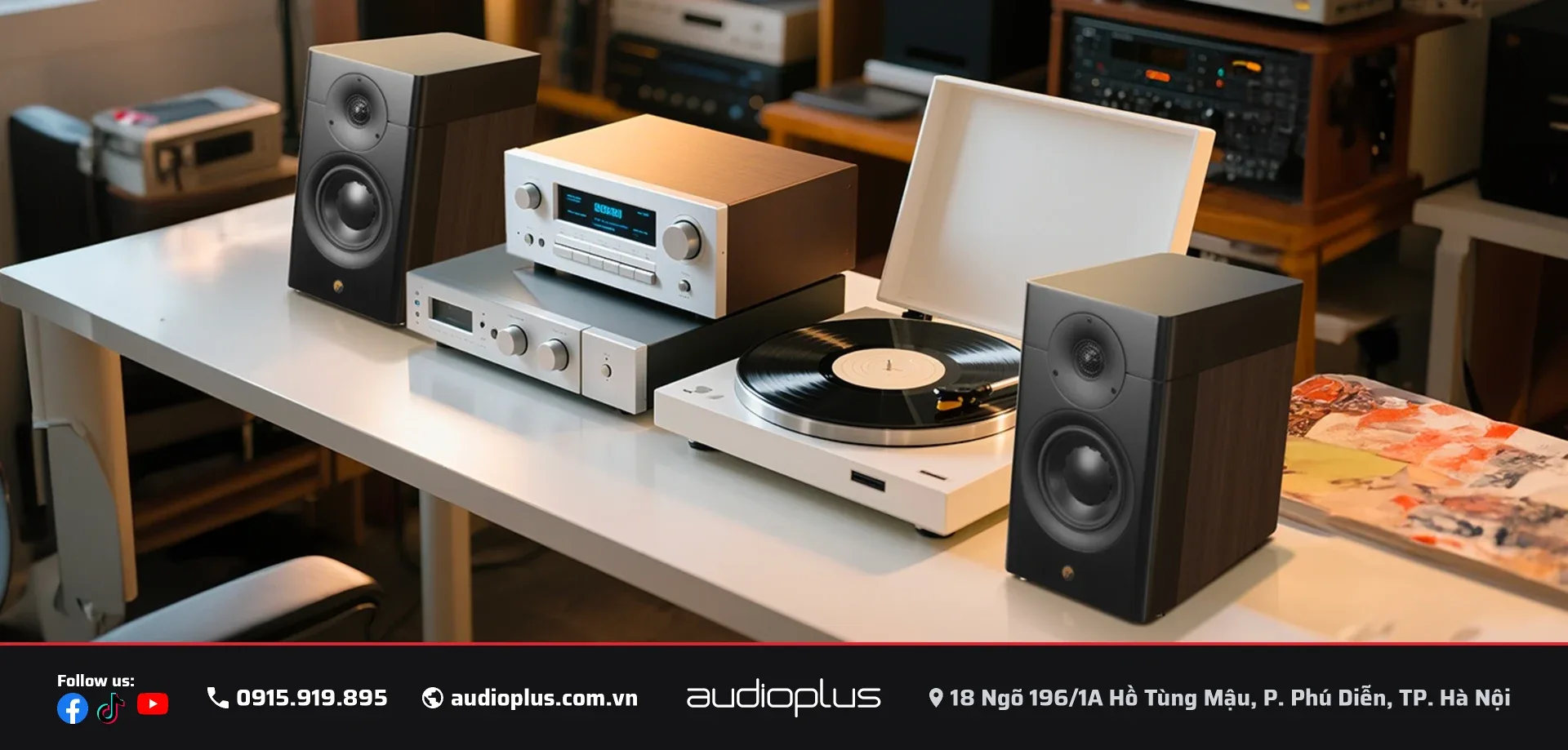 SWAN D3.1 MKII đặt trên chân loa cạnh mâm than trong phòng làm việc