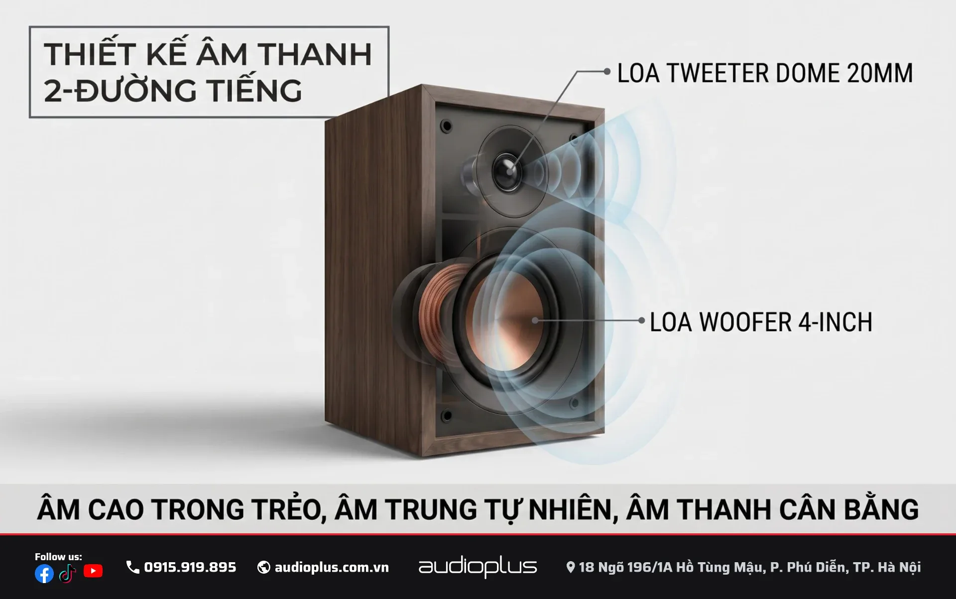 Cấu hình driver 2 đường tiếng SWAN Oasis 140 — tweeter dome 20mm và woofer 4 inch