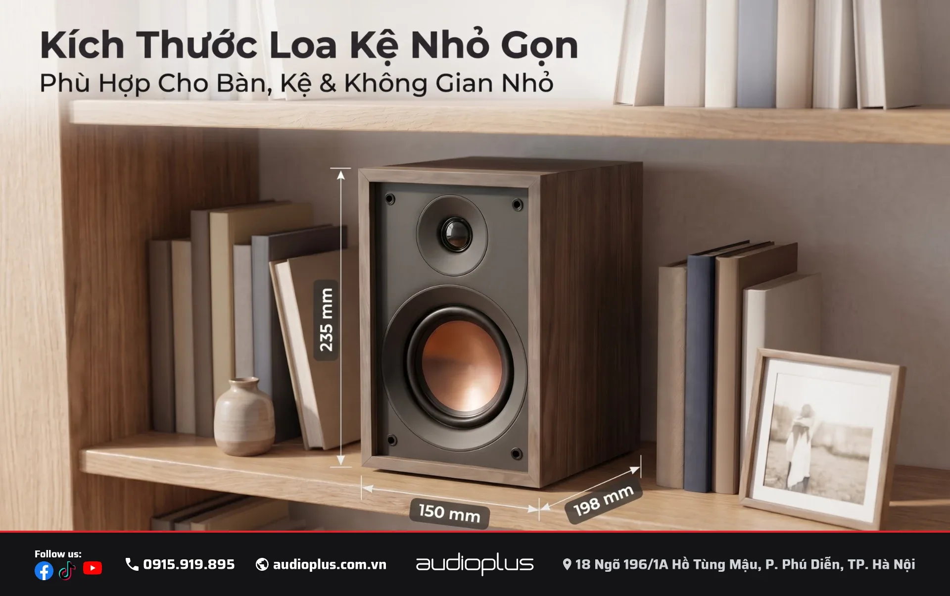 Kích thước SWAN Oasis 140 nhỏ gọn 235x150x198mm phù hợp bàn kệ