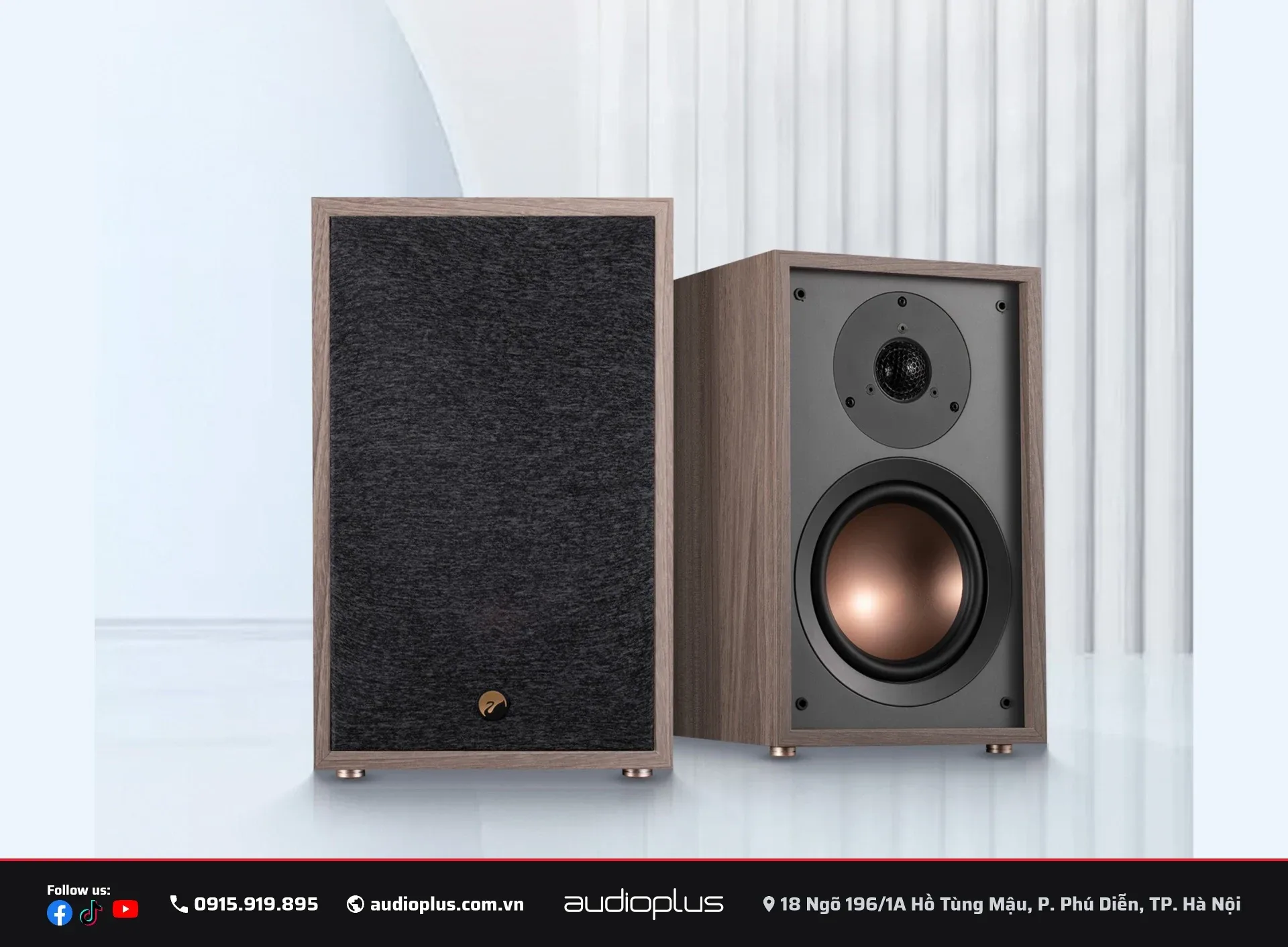 Cặp loa SWAN Oasis MAX — 1 chiếc gắn lưới che, 1 chiếc để trần driver